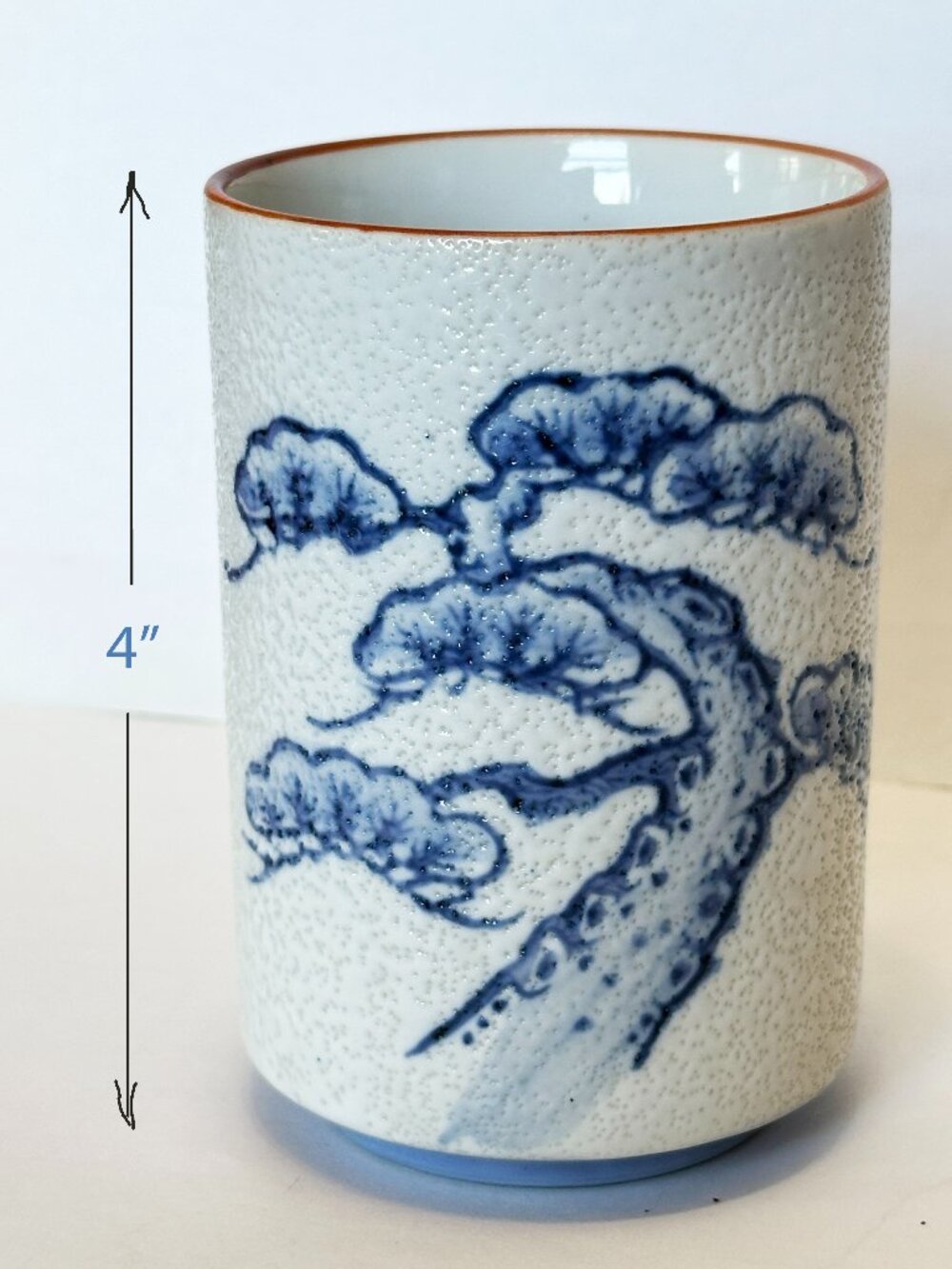 Japanese Handle-less Ceramic Tea cup 4" porcelain featuring a classic Blue Tree